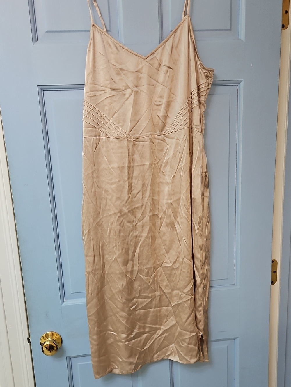 FEATHER BONE Anthropologie Champagne Silk Slip Dress